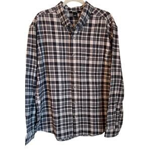 Eddie‎ Bauer Mens Size XL Gray Plaid Field Flannel Button Down Long-Sleeve Shirt